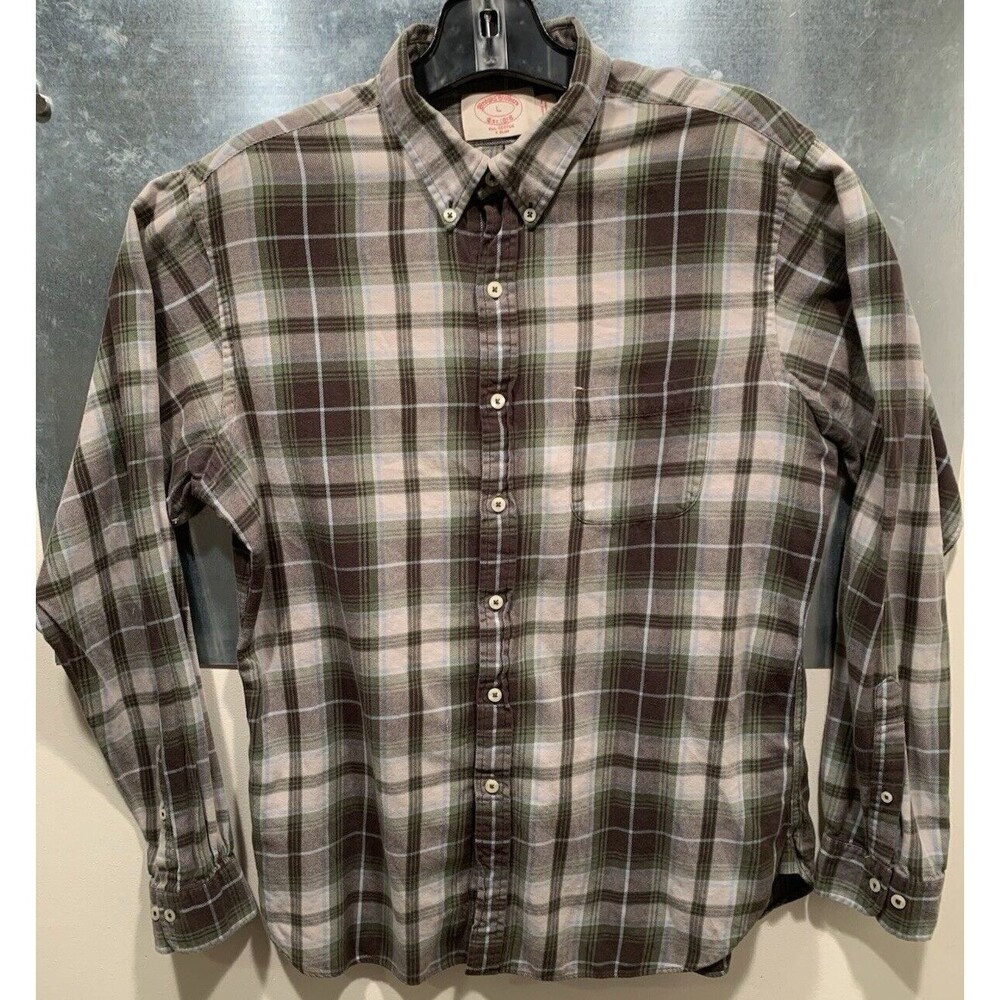 Plaid Flannel Button Down BROOKS BROTHERS X Slim Large All Cotton Shirt VGUC